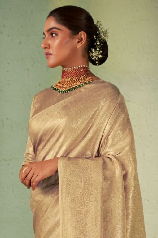 Beige Color Kanjivaram Silk Saree With Winsome Weaving Work