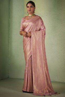 Creative Weaving Work On Kanjivaram Silk Saree In Pink Color