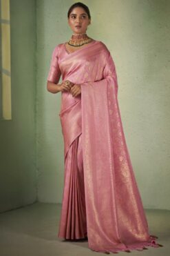 Pink Color Kanjivaram Silk Saree with Amazing Weaving Work
