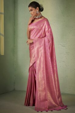 Dazzling Weaving Work Pink Color Kanjivaram Silk Saree