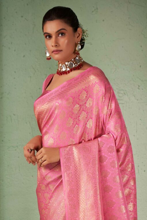 Dazzling Weaving Work Pink Color Kanjivaram Silk Saree