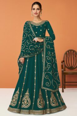 Vartika Singh Georgette Fabric Wonderful Dark Green Color Anarkali Suit
