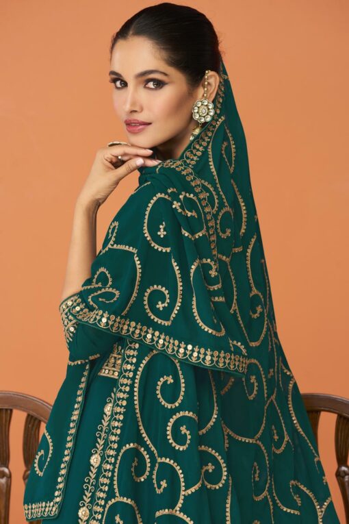 Vartika Singh Georgette Fabric Wonderful Dark Green Color Anarkali Suit