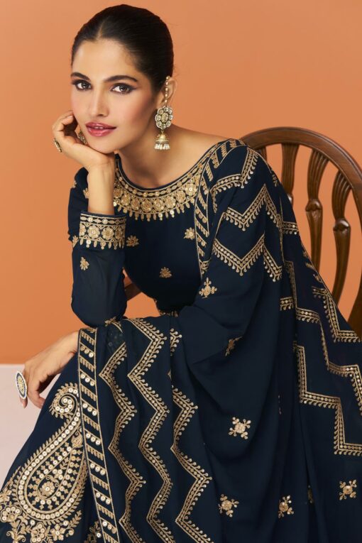 Vartika Singh Radiant Navy Blue Color Georgette Fabric Anarkali Suit