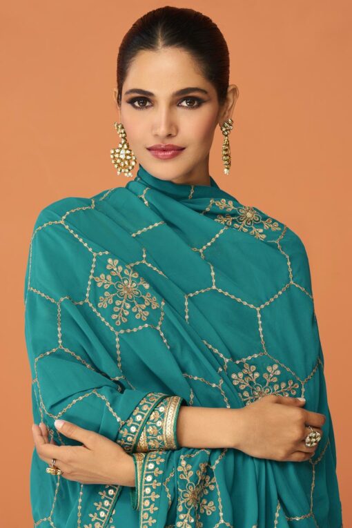 Vartika Singh Fascinating Cyan Color Georgette Fabric Anarkali Suit