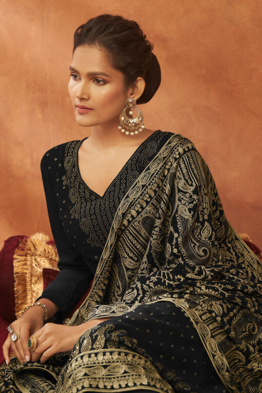 Black Color Georgette Fabric Embellished Fancy Work Palazzo Suit
