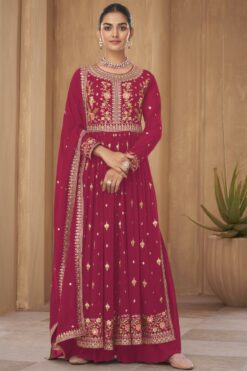 Graceful Pink Color Georgette Fabric Function Wear Palazzo Salwar Suit