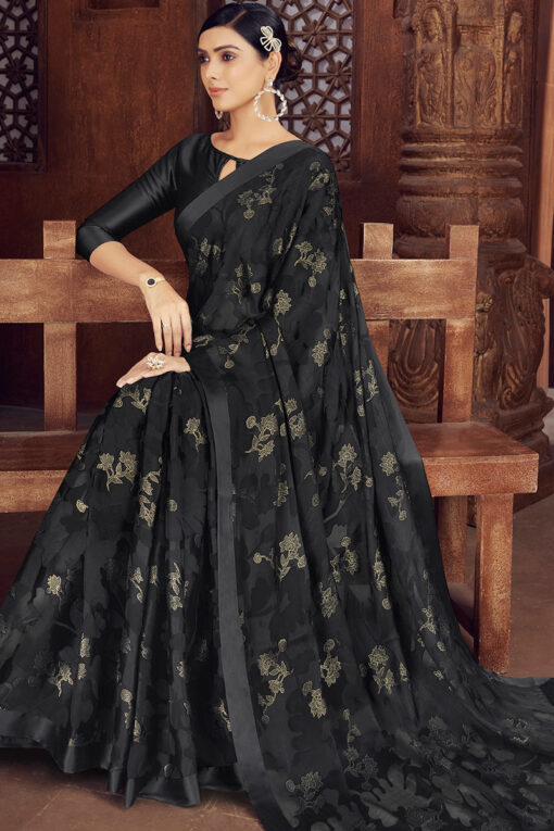 Black Color Brasso Fabric Stunning Festive Look Saree
