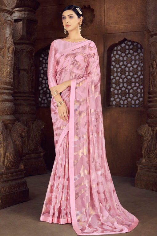 Pink Color Brasso Fabric Festive Look Remarkable Saree