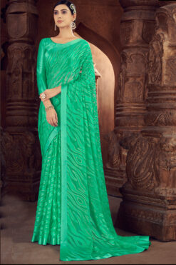Brasso Fabric Festive Look Superior Saree In Green Color