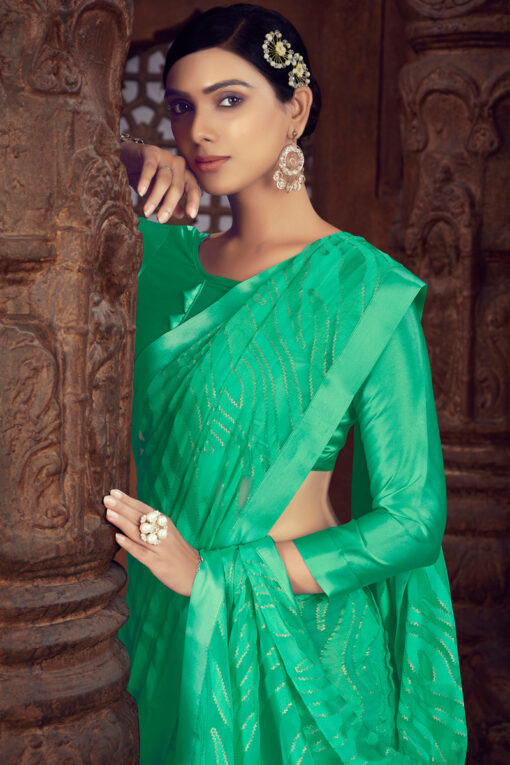Brasso Fabric Festive Look Superior Saree In Green Color