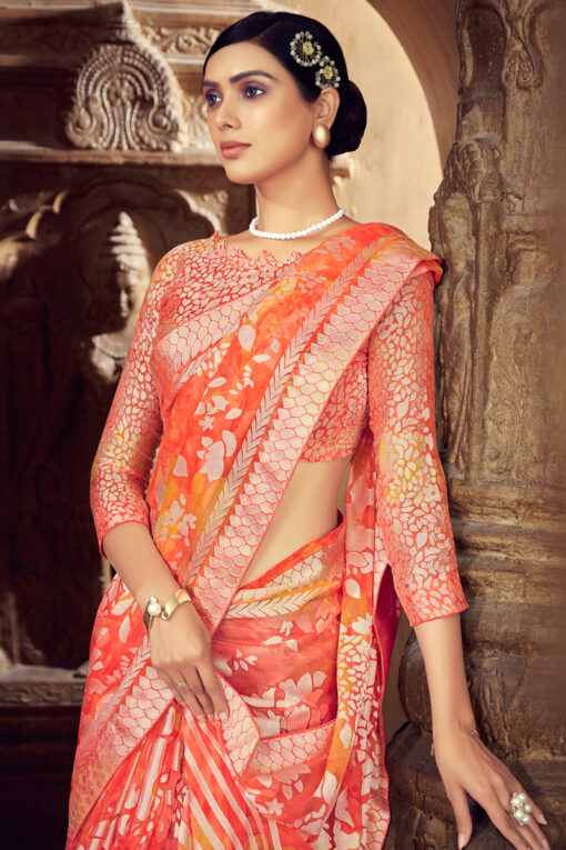 Multi Color Brasso Fabric Trendy Festive Look Saree
