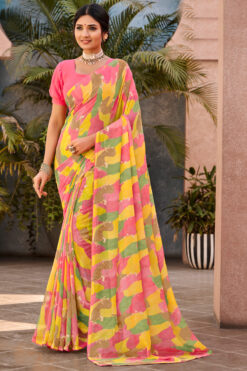 Multi Color Chic Casual Look Floral Printed Georgette Saree