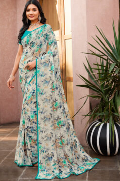 Beige Color Glorious Casual Floral Printed Georgette Saree