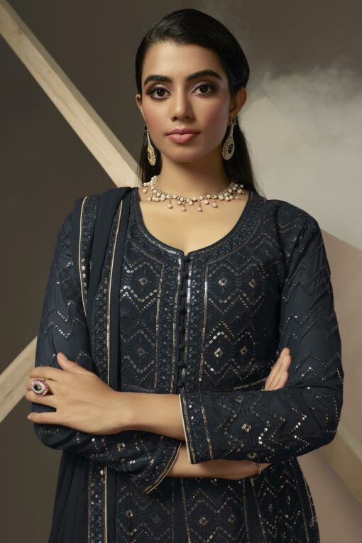 Beatific Grey Color Georgette Gown With Dupatta In Function Wear