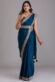 Chinon Fabric Tempting Sequins Work Saree In Navy Blue Color