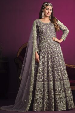 Incredible Net Fabric Lavender Color Embroidered Anarkali Suit