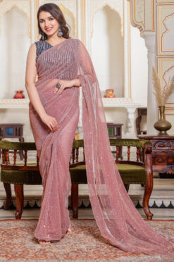 Net Fabric Pink Color Function Wear Delicate Saree