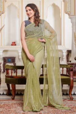 Green Color Net Fabric Function Wear Winsome Saree