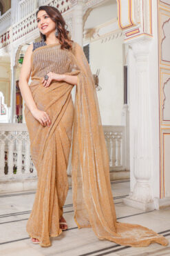 Net Fabric Peach Color Function Wear Soothing Saree