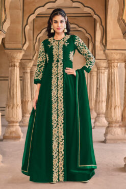 Georgette Fabric Function Wear Stylish Anarkali Suit In Green Color