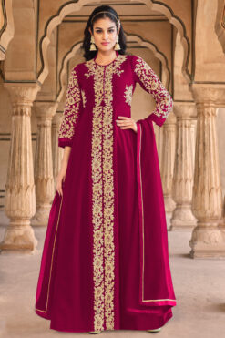 Georgette Fabric Rani Color Function Wear Solid Anarkali Suit