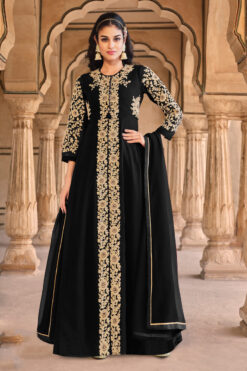 Function Wear Georgette Fabric Radiant Black Color Anarkali Suit