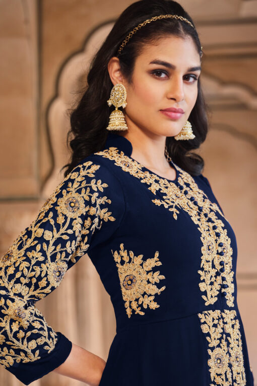 Navy Blue Color Georgette Fabric Admirable Anarkali Suit In Function Wear