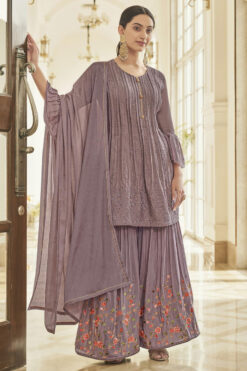 Lavender Color Function Wear Chinon Fabric Fabulous Palazzo Suit