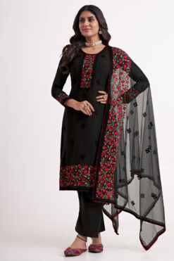 Black Color Engrossing Embroidered Salwar Suit In Georgette Fabric