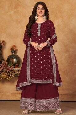 Function Wear Maroon Color Aristocratic Georgette Fabric Palazzo Suit