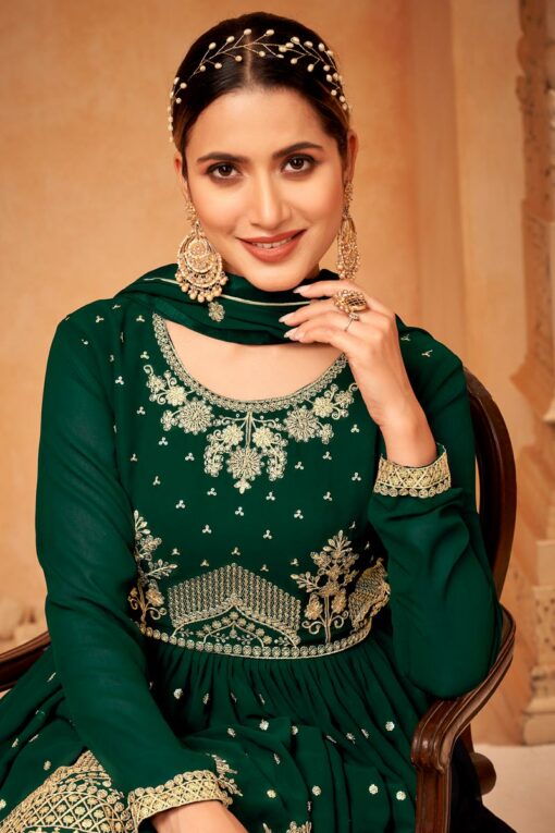 Dark Green Color Fantastic Georgette Fabric Sangeet Wear Sharara Suit