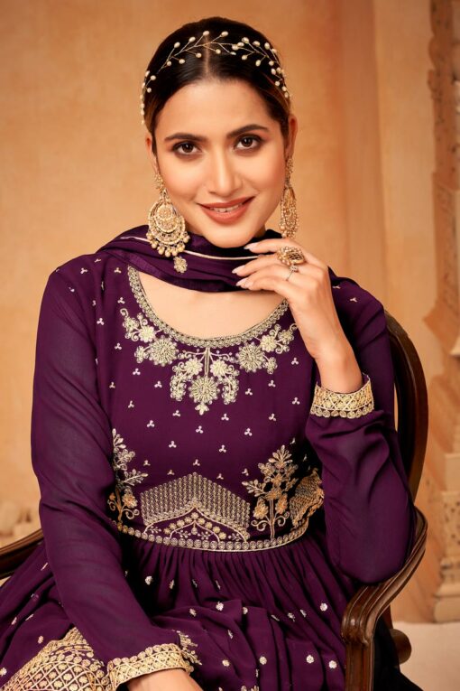 Appealing Georgette Fabric Sangeet Wear Sharara Suit In Purple Color