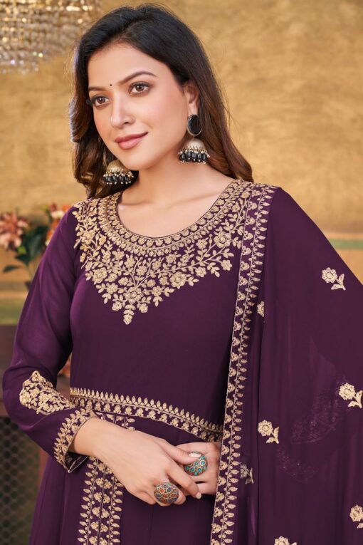 Purple Color Georgette Fabric Attractive Embroidered Anarkali Suit