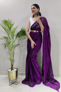 Fancy Fabric Purple Color Party Look Winsome Ready to Wear Saree