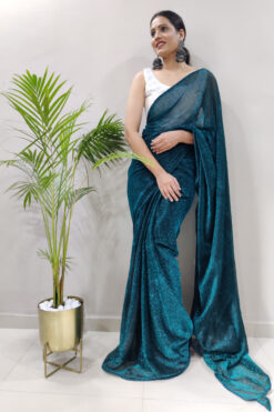 Radiant Teal Color Fancy Fabric Party Look Divine Ready to Wear Saree