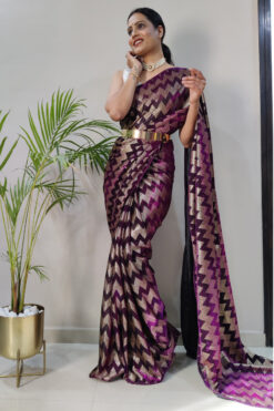 Fancy Fabric Purple Color Supreme Foil Printed Ready to Wear Saree