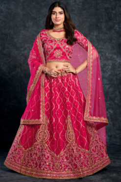 Silk Fabric Rani Color Sangeet Wear Delicate Lehenga