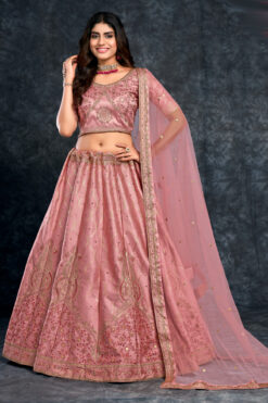 Silk Fabric Sangeet Wear Winsome Pink Color Lehenga