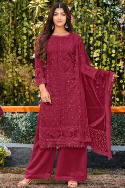 Akanksha Puri Glamorous Georgette Fabric Burgundy Color Palazzo Suit