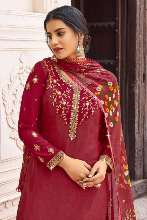 Fascinating Red Color Crepe Fabric Festival Style Patiala Suit