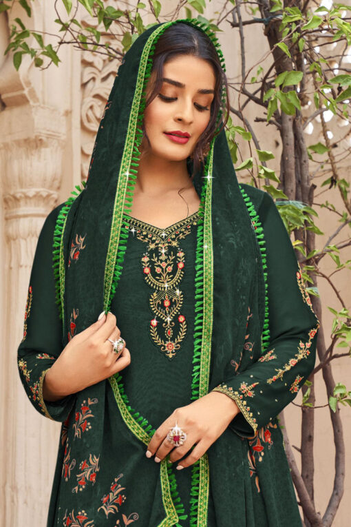 Dazzling Crepe Fabric Dark Green Color Festival Style Patiala Suit