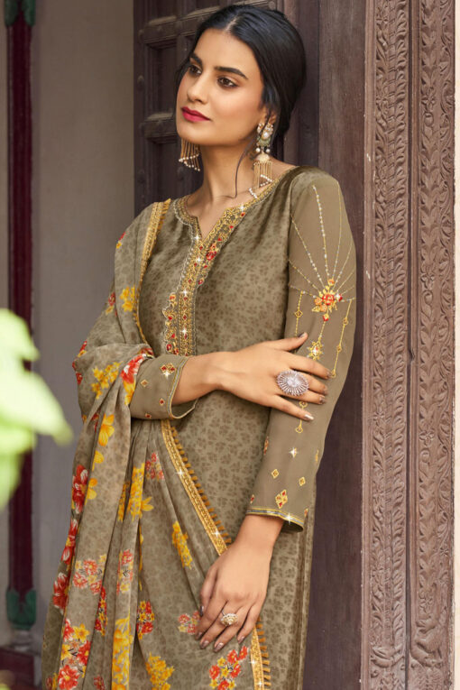 Glamorous Crepe Fabric Beige Color Festival Style Patiala Suit