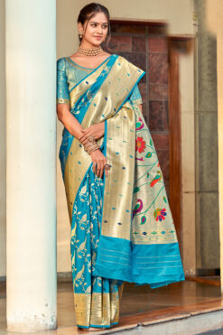 Charming Sky Blue Color Art Silk Fabric Saree With Weaving Work