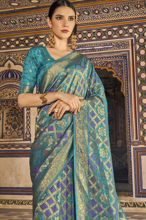 Tempting Chinon Fabric Sea Green Color Bandhani Printed Saree