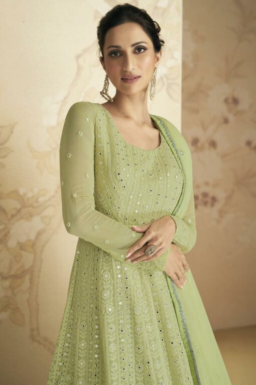 Classic Green Color Gown With Dupatta In Georgette Fabric