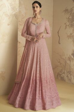 Winsome Georgette Fabric Pink Color Gown With Dupatta
