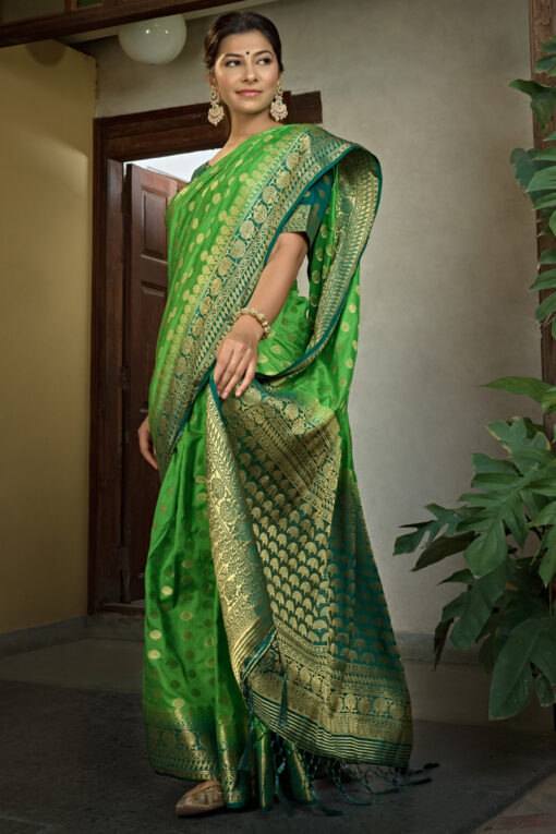Green Color Fascinating Festive Look Banarasi Silk Saree