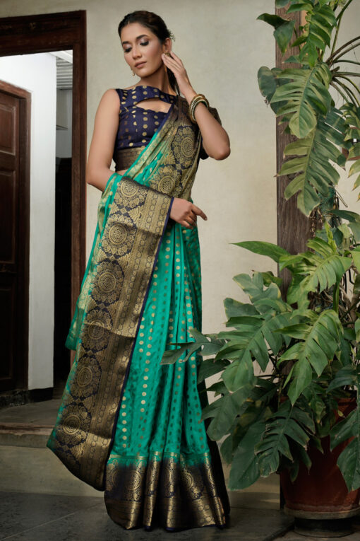 Phenomenal Festive Look Sea Green Color Banarasi Silk Saree