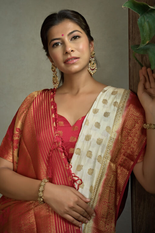Glamorous Off White Color Festive Look Banarasi Silk Saree